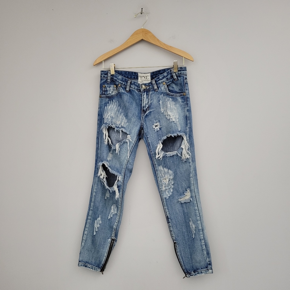 One Teaspoon Trashed Free Birds Jeans Ankle Zip Womens 26